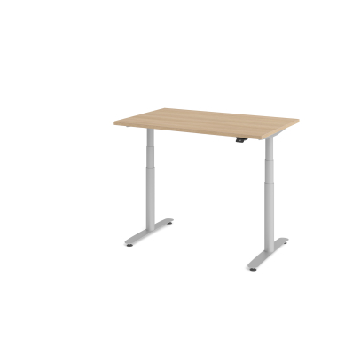 Sitz-Steh-Schreibtisch VXDLR, elektrisch h&ouml;henverstellbar, 127cm (H), 120x80cm (BxT), rechteckig, eiche / silber