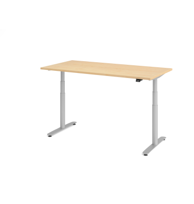 Sitz-Steh-Schreibtisch VXDLR, elektrisch h&ouml;henverstellbar, 127cm (H), 160x80cm (BxT), rechteckig, ahorn / silber
