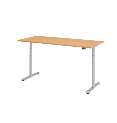 Sitz-Steh-Schreibtisch VXDLR, elektrisch h&ouml;henverstellbar, 127cm (H), 180x80cm (BxT), rechteckig, buche / silber