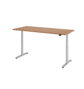 Sitz-Steh-Schreibtisch VXDLR, elektrisch h&ouml;henverstellbar, 127cm (H), 180x80cm (BxT), rechteckig, nussbaum / silber