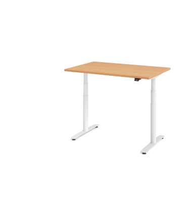 Sitz-Steh-Schreibtisch VXDLR, elektrisch h&ouml;henverstellbar, 127cm (H), 120x80cm (BxT), rechteckig, buche / wei&szlig;