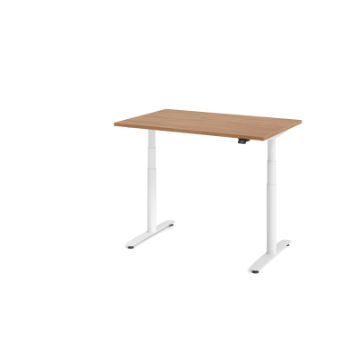 Sitz-Steh-Schreibtisch VXDLR, elektrisch h&ouml;henverstellbar, 127cm (H), 120x80cm (BxT), rechteckig, nussbaum / wei&szlig;