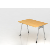 Schreibtisch VAS, manuell h&ouml;henverstellbar, 76cm (H), 120x80cm (BxT), buche / silber