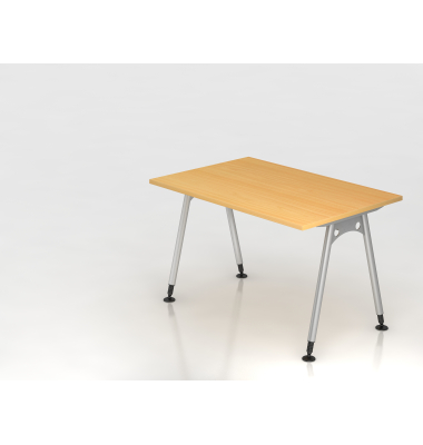 Schreibtisch VAS, manuell h&ouml;henverstellbar, 76cm (H), 120x80cm (BxT), buche / silber