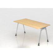 Schreibtisch VAS, manuell h&ouml;henverstellbar, 76cm (H), 160x80cm (BxT), ahorn / silber