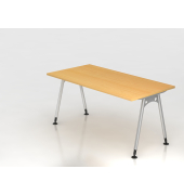 Schreibtisch VAS, manuell h&ouml;henverstellbar, 76cm (H), 160x80cm (BxT), buche / silber