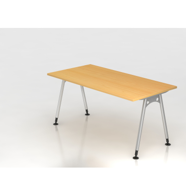 Schreibtisch VAS, manuell h&ouml;henverstellbar, 76cm (H), 160x80cm (BxT), buche / silber