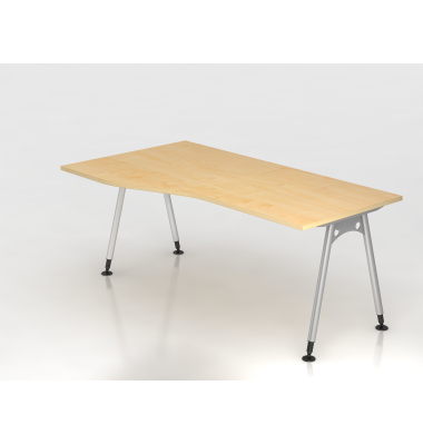 Schreibtisch VAS, manuell h&ouml;henverstellbar, 76cm (H), 180x100cm (BxT), ahorn / silber