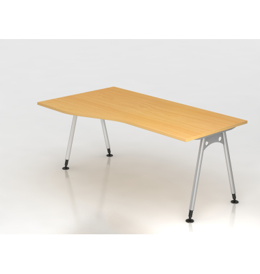 Schreibtisch VAS, manuell h&ouml;henverstellbar, 76cm (H), 180x100cm (BxT), buche / silber
