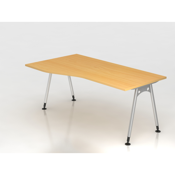 4032062010235 - HAMMERBACHER AS18 höhenverstellbarer Schreibtisch buche Trapezform A-Fuß-Gestell silber 1800 x 800 cm