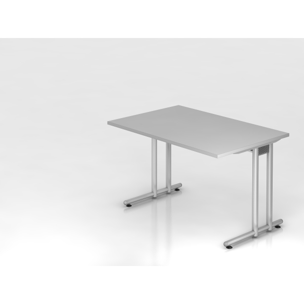 4032062011836 - HAMMERBACHER Prokura Schreibtisch lichtgrau rechteckig C-Fuß-Gestell silber 1200 x 800 cm