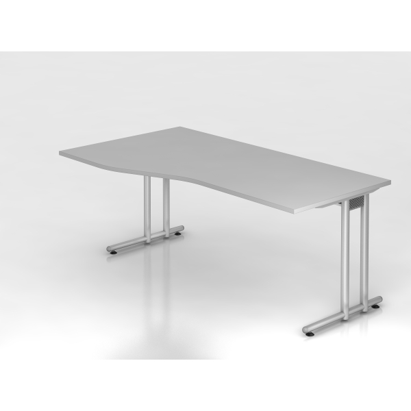 4032062011935 - HAMMERBACHER NS18 Schreibtisch lichtgrau Trapezform C-Fuß-Gestell silber 1800 x 800 1000 cm