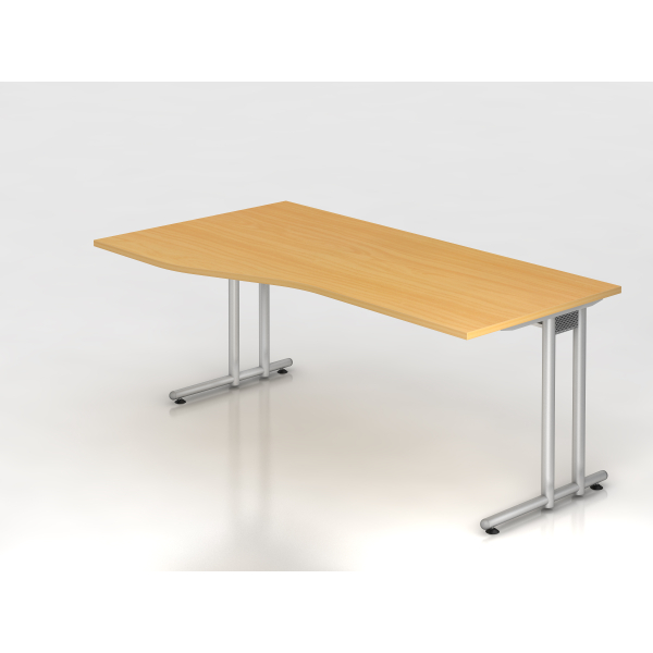 4032062011942 - HAMMERBACHER NS18 Schreibtisch buche Trapezform C-Fuß-Gestell silber 1800 x 800 1000 cm