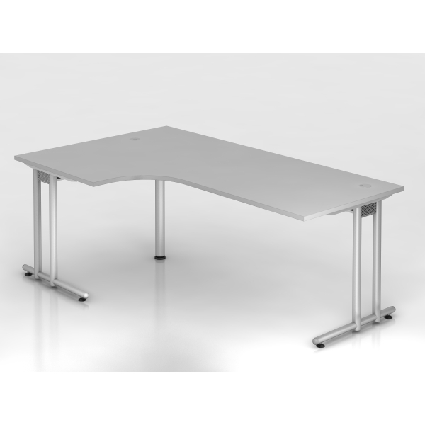 4032062014516 - HAMMERBACHER NS82 Schreibtisch lichtgrau L-Form C-Fuß-Gestell silber 2000 x 800 1200 cm