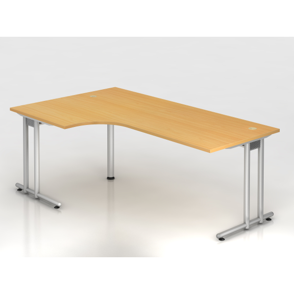4032062014523 - HAMMERBACHER NS82 Schreibtisch buche L-Form C-Fuß-Gestell silber 2000 x 800 1200 cm