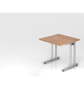 Schreibtisch C-Fu&szlig; 80x80cm NussbaumSilber