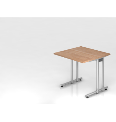 Schreibtisch C-Fu&szlig; 80x80cm NussbaumSilber