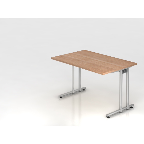 4032062014936 - Schreibtisch JENA C-Fuß Rechteck B 1200 x T 800 x H 720 mm Gestell alusilber Nussbaum-Dekor