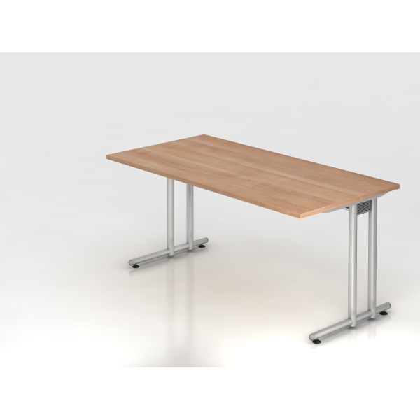 4032062014943 - Schreibtisch JENA C-Fuß Rechteck B 1600 x T 800 x H 720 mm Gestell alusilber Nussbaum-Dekor