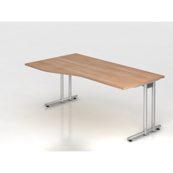 4032062014950 - HAMMERBACHER NS18 Schreibtisch nussbaum Trapezform C-Fuß-Gestell silber 1800 x 800 1000 cm
