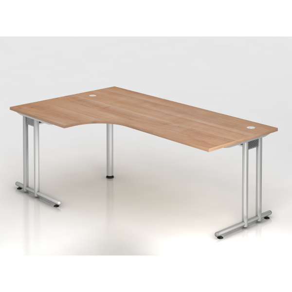 4032062014974 - HAMMERBACHER Prokura Schreibtisch nussbaum L-Form C-Fuß-Gestell silber 2000 x 800 1200 cm