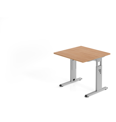 Schreibtisch C-Fu&szlig; 80x80cm NussbaumSilber