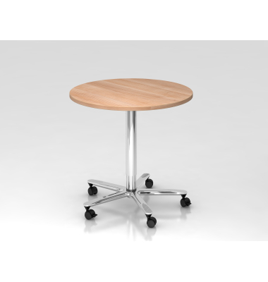 Sitz-Steh-Schreibtisch VST, mechanisch h&ouml;henverstellbar, 114cm (H), 80x80cm (BxT), nussbaum / chrom