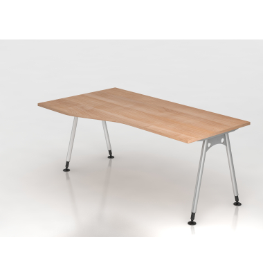 Schreibtisch VAS, manuell h&ouml;henverstellbar, 76cm (H), 180x100cm (BxT), nussbaum / silber