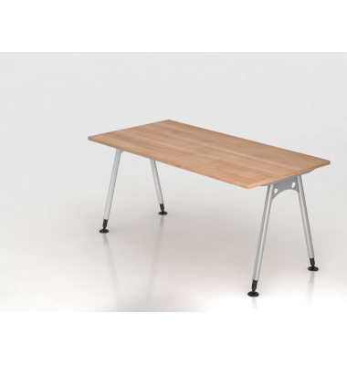 Schreibtisch VAS, manuell h&ouml;henverstellbar, 76cm (H), 160x80cm (BxT), nussbaum / silber