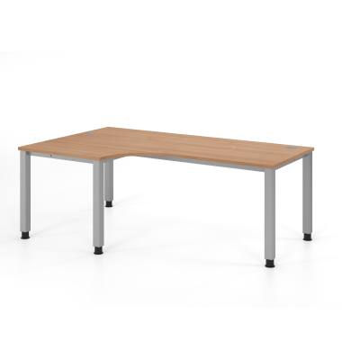 Schreibtisch VQS, manuell h&ouml;henverstellbar, 81cm (H), 200x120cm (BxT), nussbaum / silber