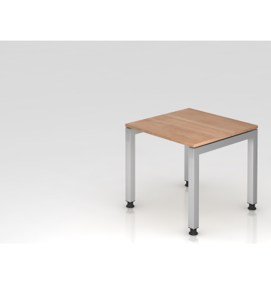 Schreibtisch VJS, manuell h&ouml;henverstellbar, 76cm (H), 80x80cm (BxT), nussbaum / silber