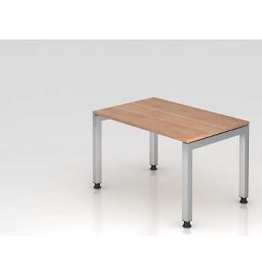 Schreibtisch VJS, manuell h&ouml;henverstellbar, 76cm (H), 120x80cm (BxT), nussbaum / silber