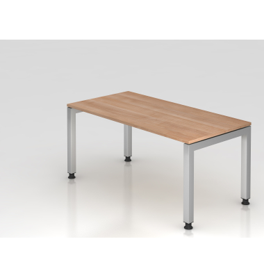 Schreibtisch VJS, manuell h&ouml;henverstellbar, 76cm (H), 160x80cm (BxT), nussbaum / silber