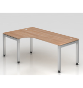 Schreibtisch VJS, manuell h&ouml;henverstellbar, 76cm (H), 200x120cm (BxT), nussbaum / silber