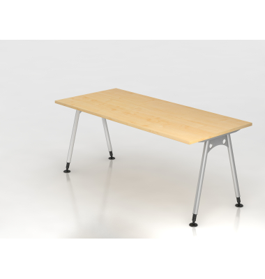 Schreibtisch VAS, manuell h&ouml;henverstellbar, 76cm (H), 180x80cm (BxT), ahorn / silber