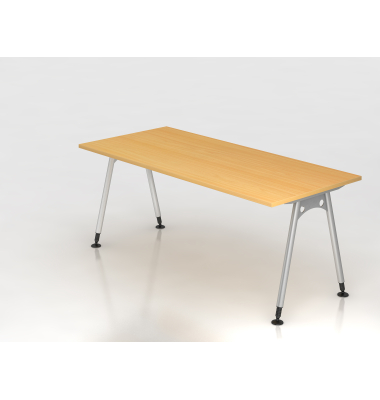 Schreibtisch VAS, manuell h&ouml;henverstellbar, 76cm (H), 180x80cm (BxT), buche / silber