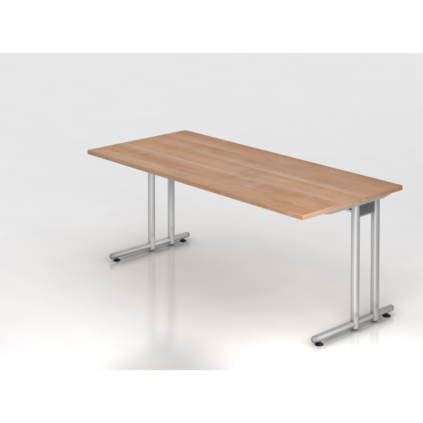 4032062028346 - HAMMERBACHER NS19 Schreibtisch nussbaum rechteckig C-Fuß-Gestell silber 1800 x 800 cm