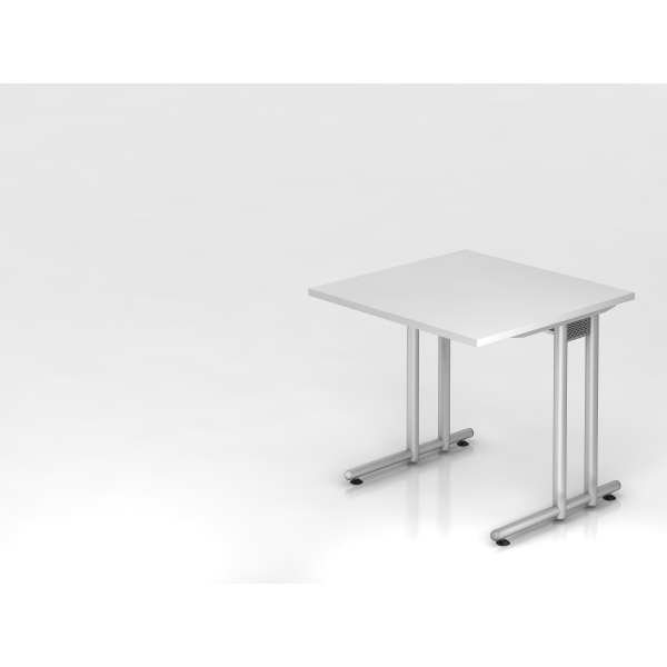 4032062032350 - HAMMERBACHER Prokura Schreibtisch weiß quadratisch C-Fuß-Gestell silber 800 x 800 cm