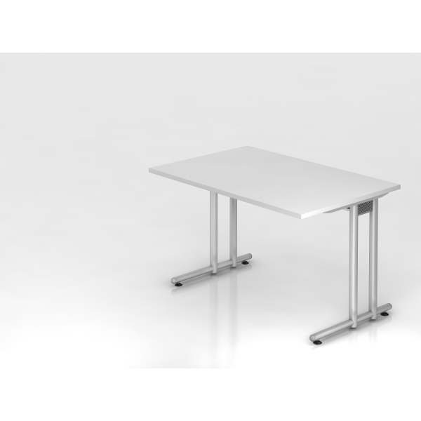 4032062032374 - HAMMERBACHER Prokura Schreibtisch weiß rechteckig C-Fuß-Gestell silber 1200 x 800 cm