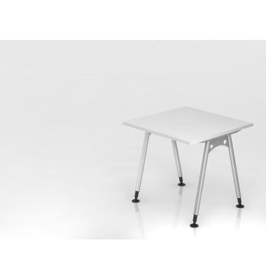 Schreibtisch VAS, manuell h&ouml;henverstellbar, 76cm (H), 80x80cm (BxT), wei&szlig; / silber
