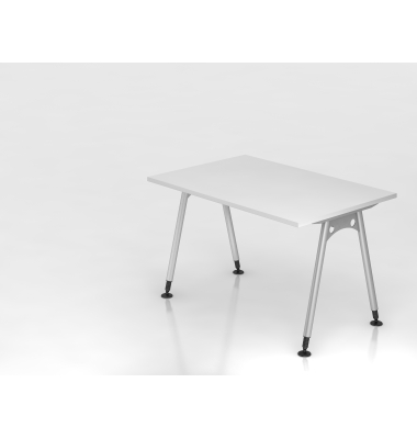 Schreibtisch VAS, manuell h&ouml;henverstellbar, 76cm (H), 120x80cm (BxT), wei&szlig; / silber