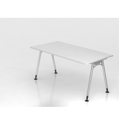 Schreibtisch VAS, manuell h&ouml;henverstellbar, 76cm (H), 160x80cm (BxT), wei&szlig; / silber