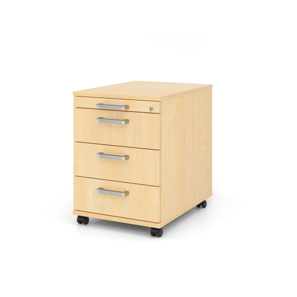 4032062120729 - Rollcontainer TARVIS 1 Utensilienauszug abschließbar 3 Schübe B 428 x T 580 x H 590 mm Ahorn-Dekor