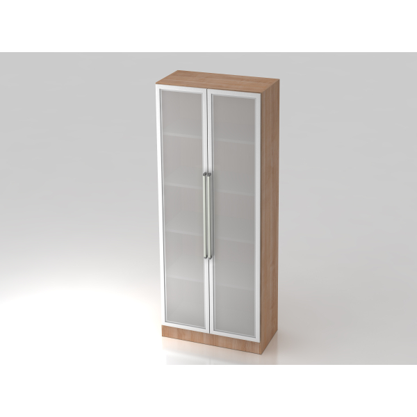 4032062127483 - PRO SIGNA G 7100G CE - Nussbaum Silber 5 OH Schrank mit Milchglastüren Chromgriff Metall