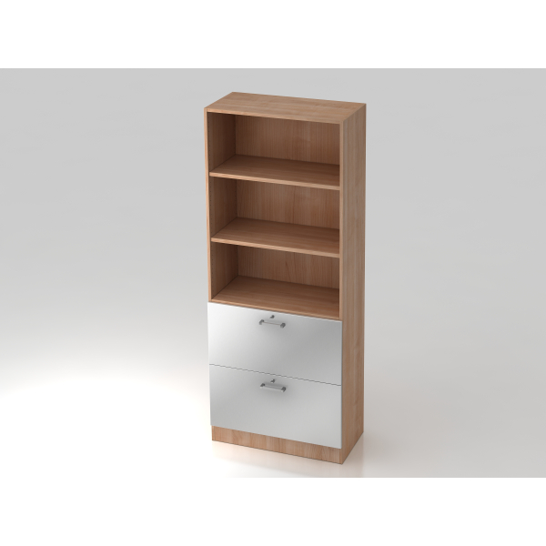 4032062128909 - PRO SIGNA G 7300 CE - Nussbaum Silber 5 OH Schrank mit Hängeregistratur (abschließbar) Chromgriff Metall