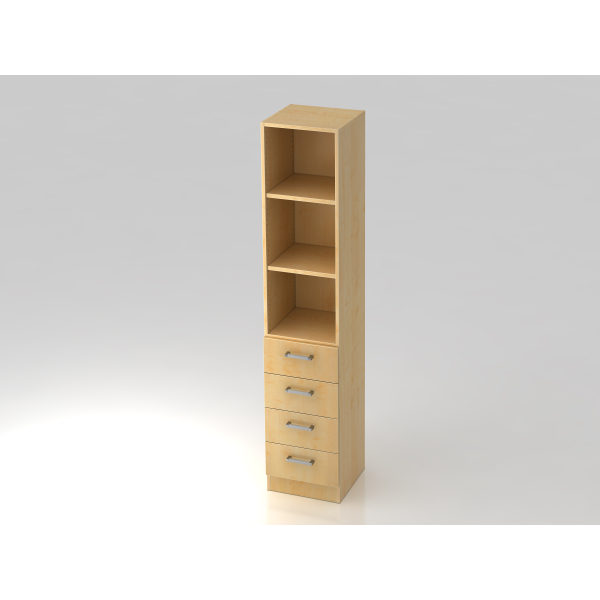 4032062129081 - Regal TARVIS 5 Ordnerhöhen 2 Böden 4 Schubladen B 405 x T 420 x H 2004 mm Ahorn-Dekor