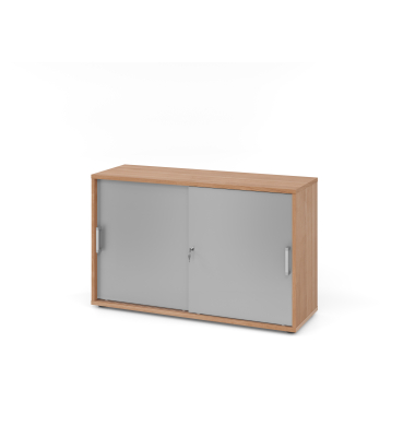 Schiebet&uuml;renschrank V1752/V1753 V1752S/N/S/CE, abschlie&szlig;bar, 2 OH, nussbaum/silber, 120x74,8x40cm (BxHxT)