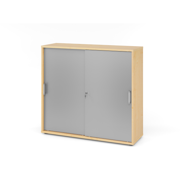 4032062131534 - Schiebetürenschrank Spanplatte 2 Fachböden abschließbar 1200 x 400 x 1100 mm Ahorn Braun Silber