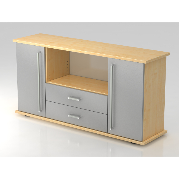 4032062132739 - PRO KAPA SB Sideboard mit Türen + Schüben - Ahorn Silber Sideboard Chromgriff Metall