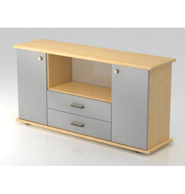 Sideboard 2 T&uuml;ren, 2 Sch&uuml;be SG AhornSilber